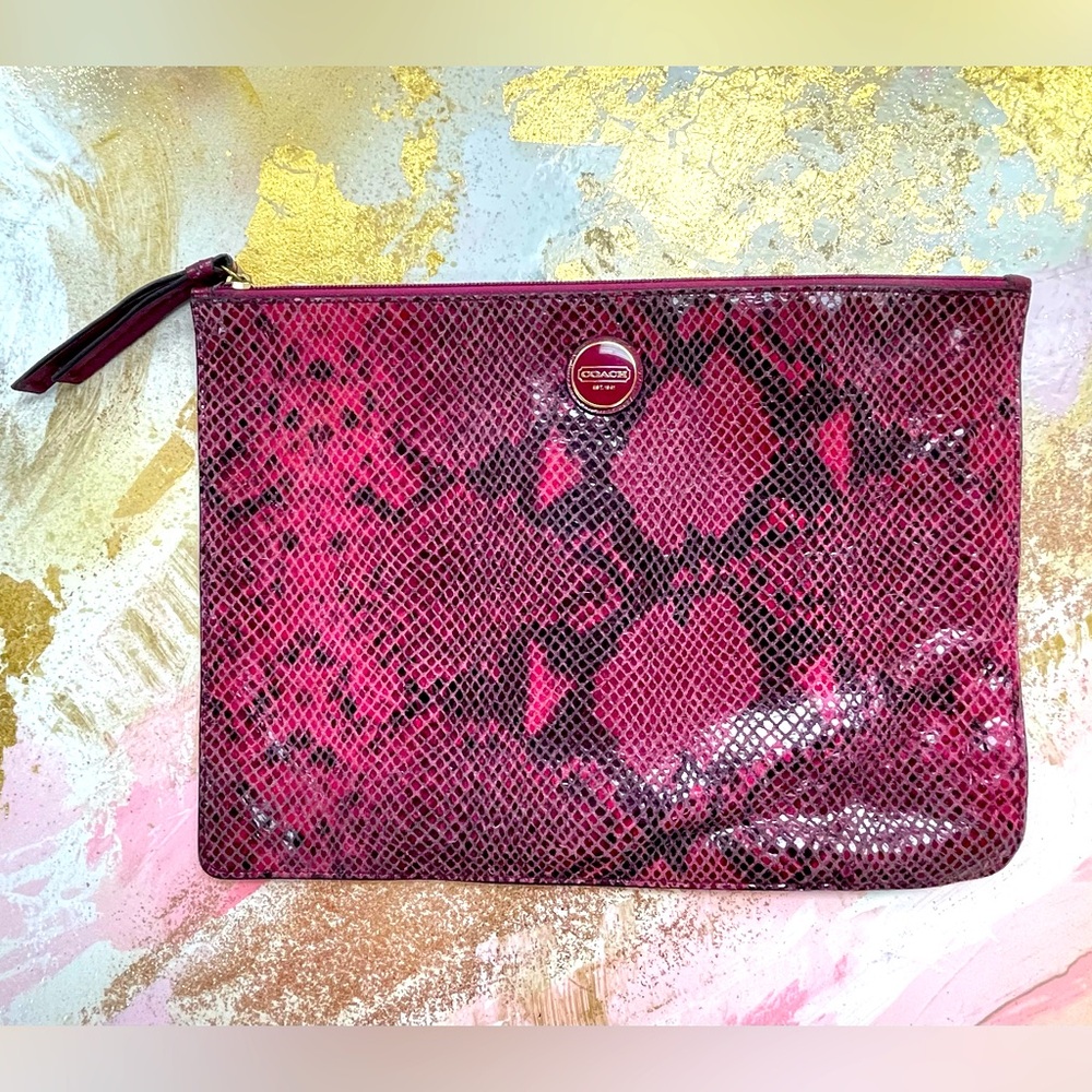 Coach Raspberry Pink Python Snakeskin Leather Wri… - image 1